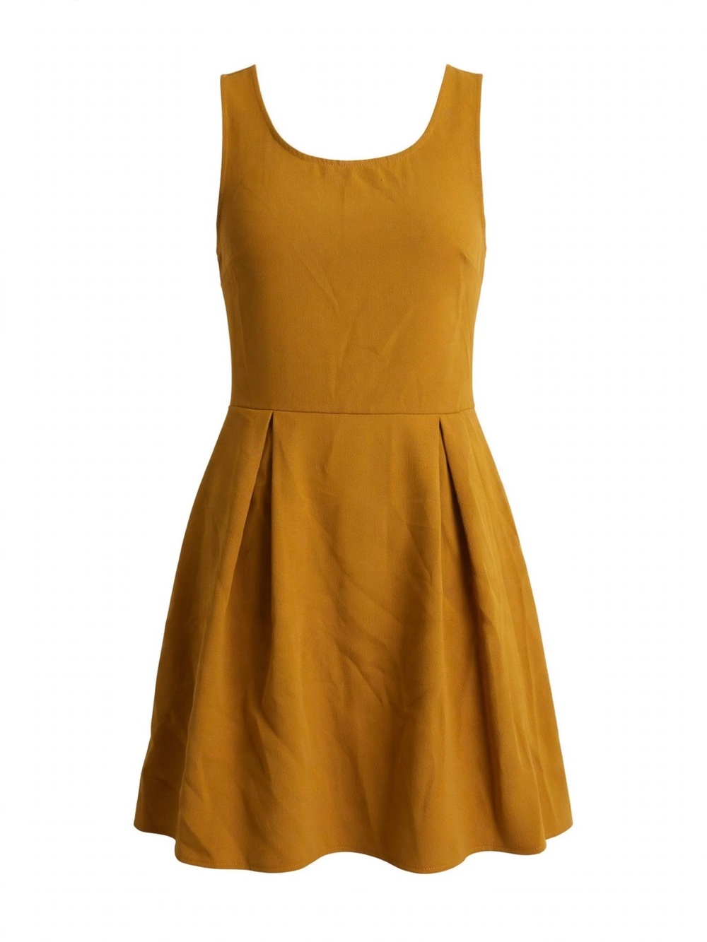 Everly Mustard Fit & Flare Dress S Ochre Sleeveless DR6355 Box Pleat Zip Back